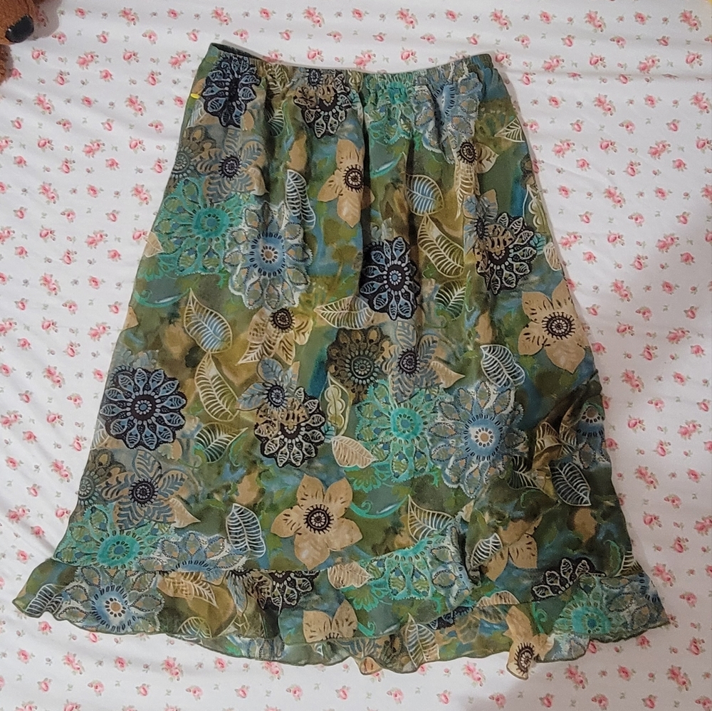 2000s green floral maxi shirt